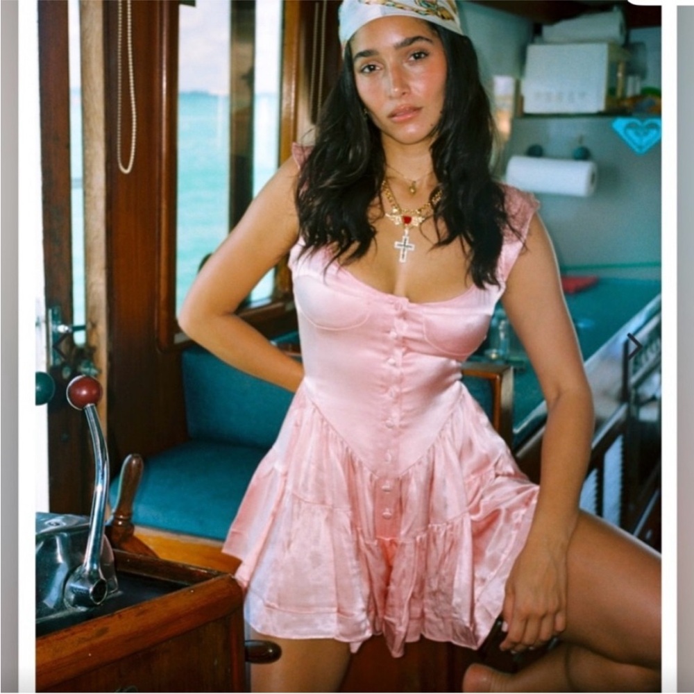 Vanessa Mooney pink satin romper